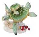 Green Sea Turtles Family Swimming By Coral Reef Sea Anemone Clownfish Figurine