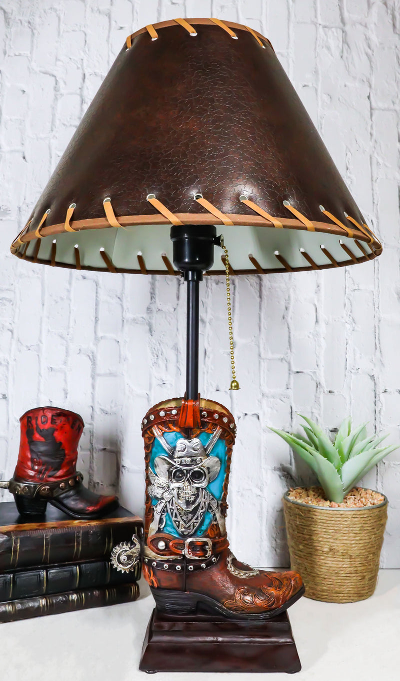 Rustic Western Country Skull With Crossed Pistols Cowboy Spur Boot Table Lamp