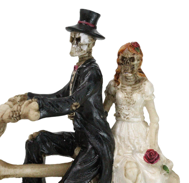 Wedding Skeletons Bride And Groom Riding Skeletal Bones Roses Bicycle Figurine