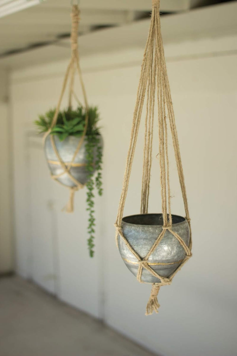 metal plant pots hanging Set Of 2 Rustic Urban Farmhouse Roped Galvanized Metal Wall Hanging Po– Ebros Gift