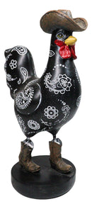 Black Western Country Cowboy Chicken Rooster Wearing Hat And Boots Figurine 8"H
