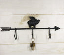 Cast Iron Rustic Farmhouse When Pigs Fly Angel Pig With Arrow 3-Peg Wall Hooks