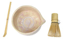Cream Brown Brushstroke Ceramic Japanese Matcha Green Tea Bowl Whisk & Scoop Set
