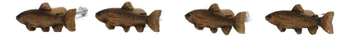 Set Of 4 Western Nautical Marine Trout Fish Faux Wooden Cabinet Door Pull Knobs
