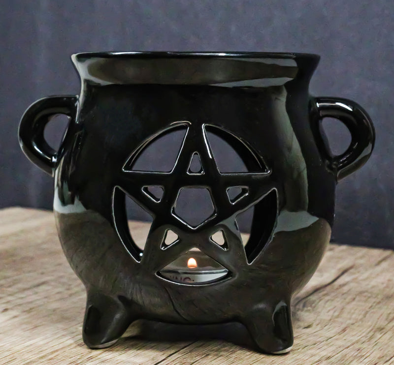 Wicca Witchcraft Pentagram Black Cauldron Essential Oil Warmer Candle Holder