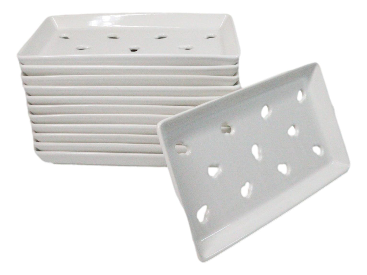 Pack Of 12 Ceramic White Neta Zara Sushi Case Plates With Drip Holes 9" By 5"