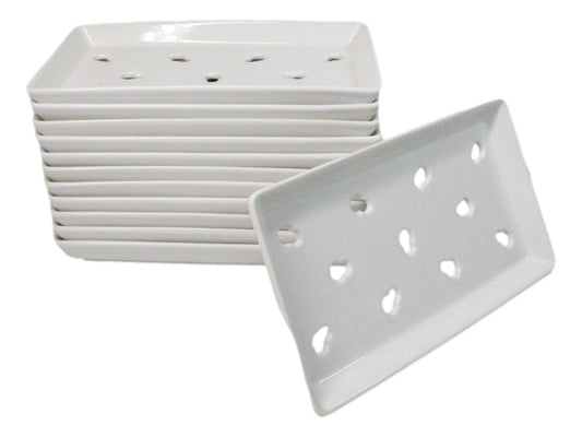 Pack Of 12 Ceramic White Neta Zara Sushi Case Plates With Drip Holes 9" By 5"