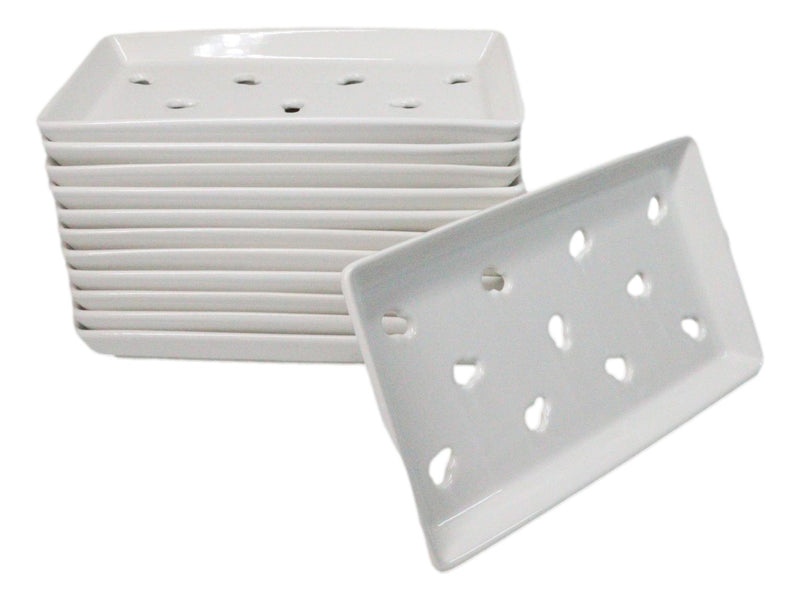 Pack Of 12 Ceramic White Neta Zara Sushi Case Plates With Drip Holes 9" By 5"