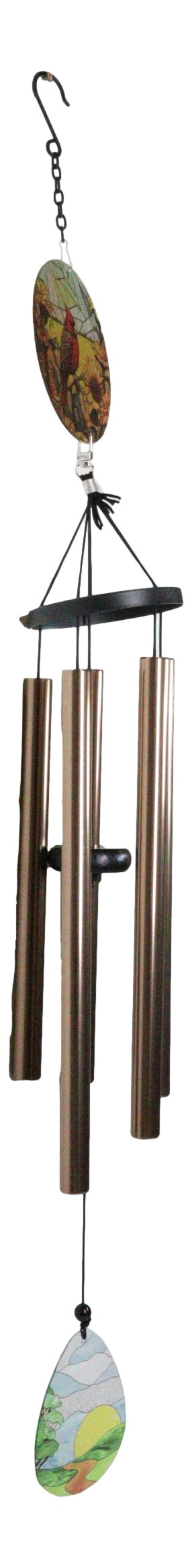 Nature Red Cardinal Bird Colorful Art Glass Hanging Wind Chime With Metal Rods