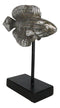 Marine Silver Tone Diamond-Tail Flasher Wrasse Fish Sculpture With Pole Stand