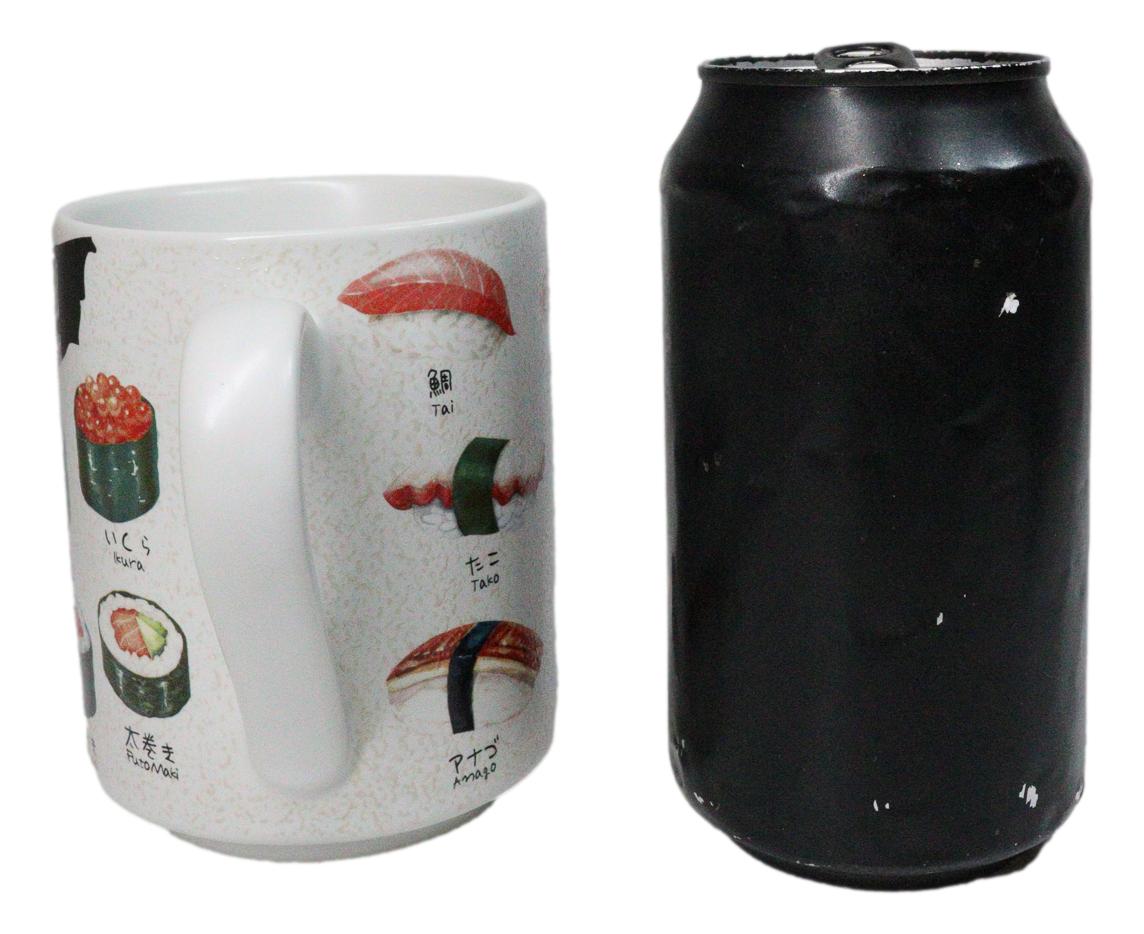 Set Of 2 Japanese Cuisine Sushi Sashimi And Rolls Textured Ceramic Mug Cups 11oz