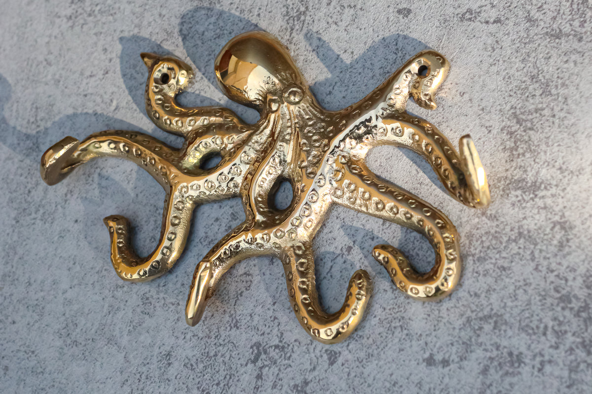 Brass Metal Nautical Marine Deep Sea Octopus Decorative Wall Plaque Figurine