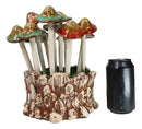 Fairy Garden Colorful 12 Piece Ceramic Mushroom Picks With Planter Holder Set