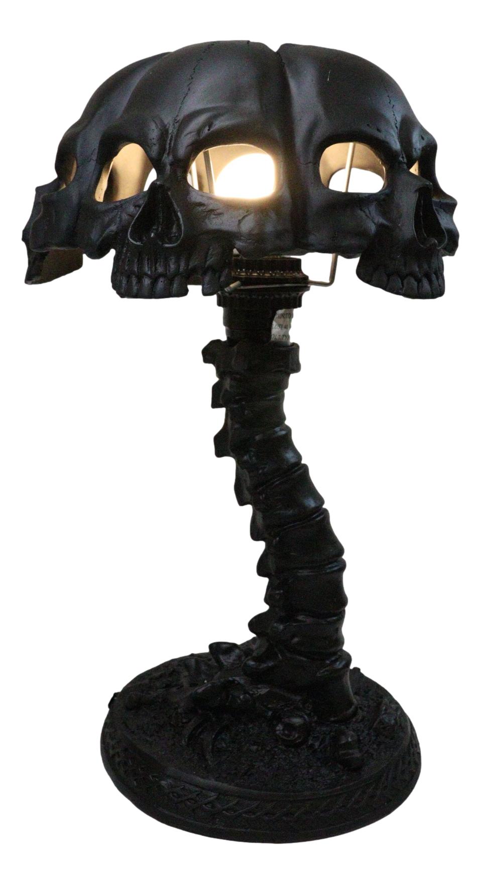 Ebros Black Evil Skulls Shade With Bone Skeleton Spine Column Table Lamp