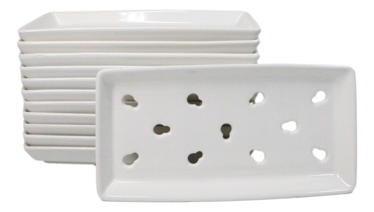 Pack Of 12 Ceramic White Neta Zara Sushi Case Plates With Drip Holes 8" By 4"