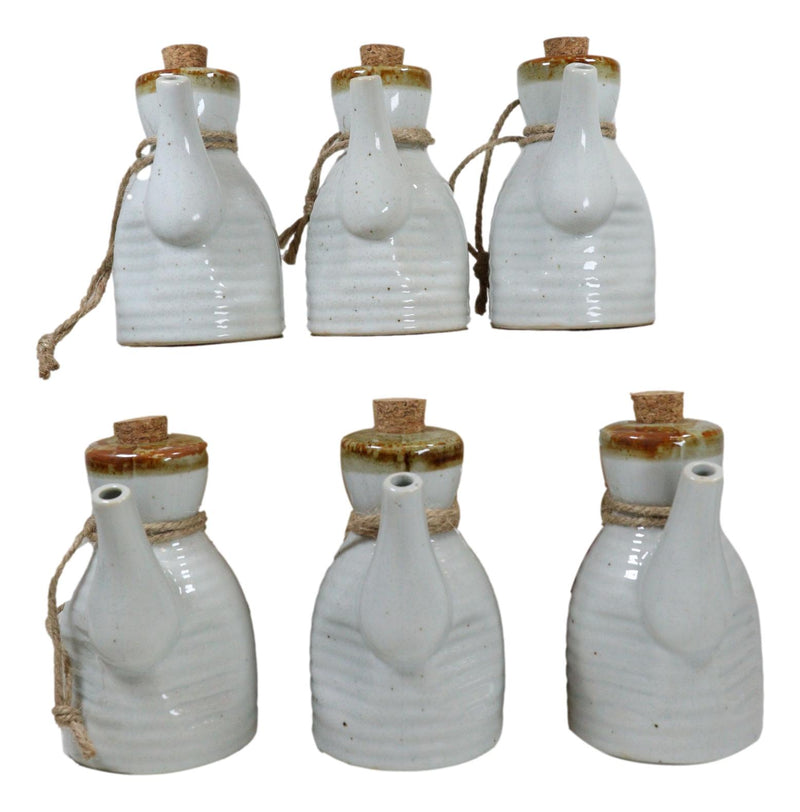 Pack of 6 Porcelain White Brown Reed Soy Sauce Vinegar Oil Dispenser Flask 7oz