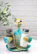 Marine Spotted Blue Shell Sea Turtle Glass Salt Pepper Shakers Holder Figurine