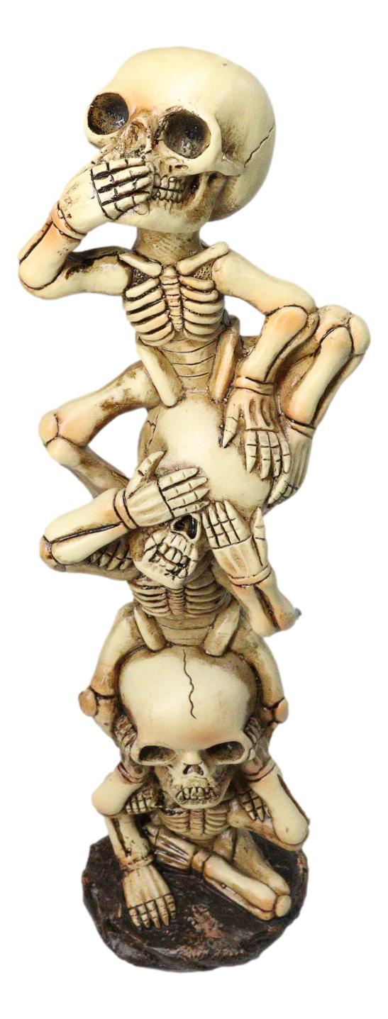 See Hear Speak No Evil Skeleton Figurine Stacked Acrobatic Gothic Wise Skeletons