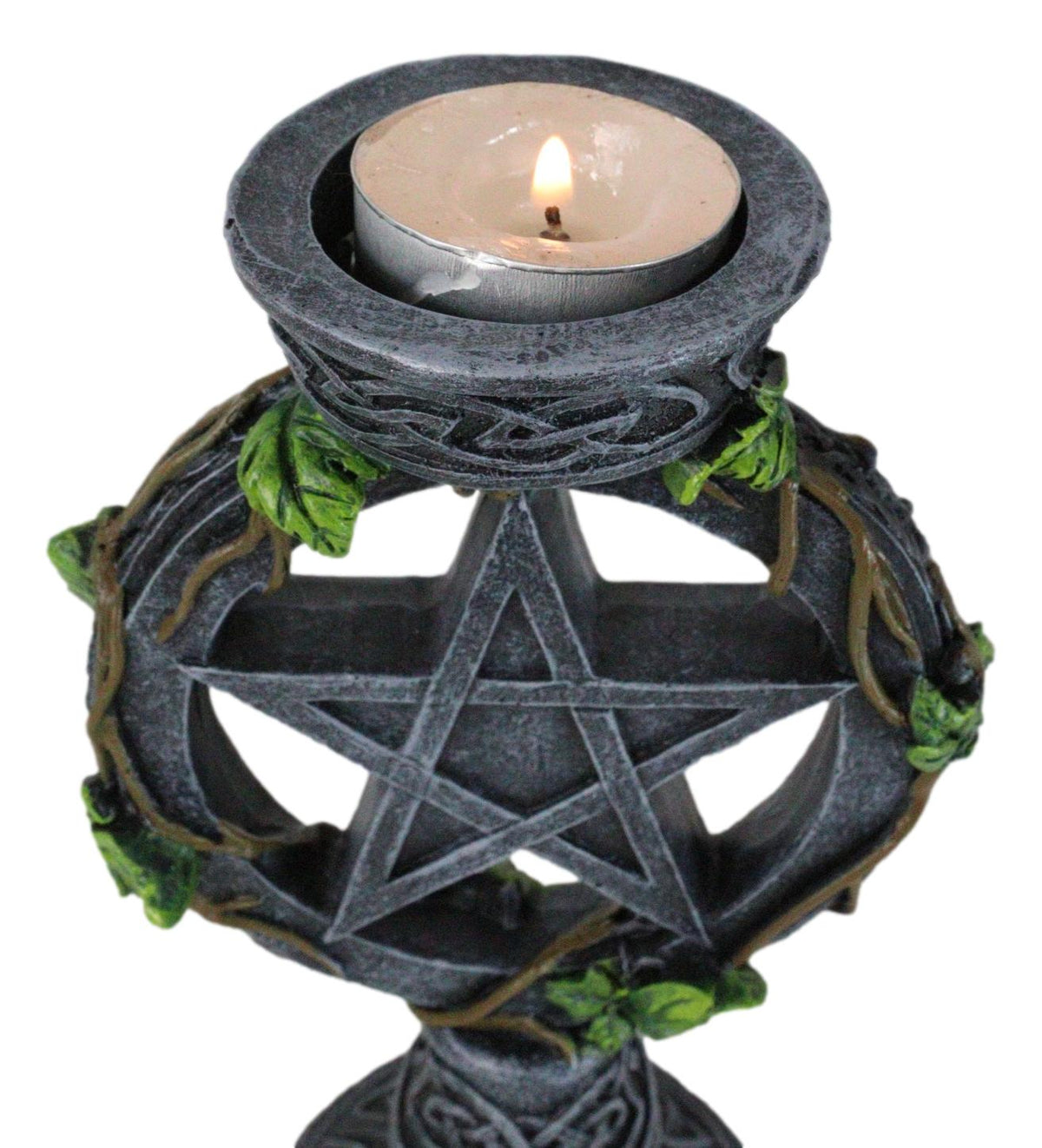 Wicca Pentagram Star In Circle With Celtic Knotwork Ivy Vine Votive Candleholder