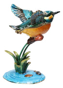 Blue Kingfisher Bird Pewter Austrian Crystals Jeweled Trinket Jewelry Box