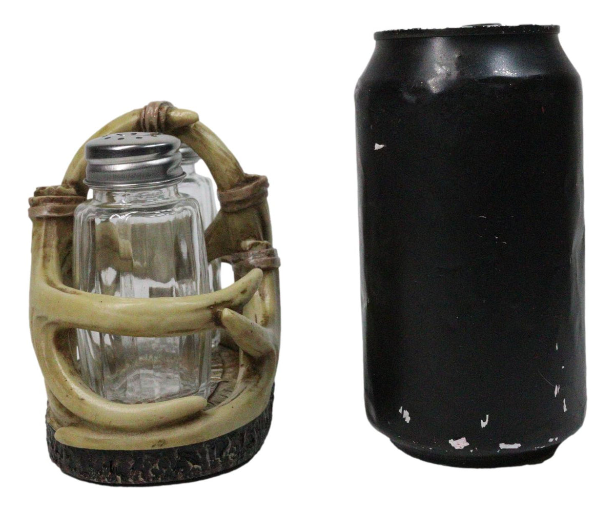 Western Entwined Stag Deer Antlers Glass Salt Pepper Shakers Holder Figurine Set