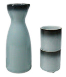 Blue Sky And Stars Seikai Porcelain Japanese Wine Sake Flask With 2 Cups Set