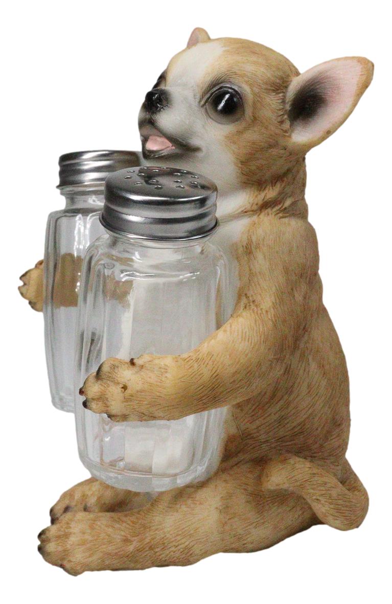 Cute Chihuahua Dog Salt and Pepper Glass Shakers Holder Kitchen Figurine