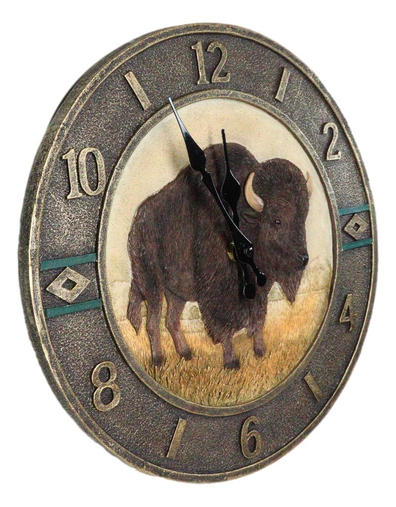 Frontier Land Legacy Southwestern Bison Wall Clock American Buffalo Sculpture