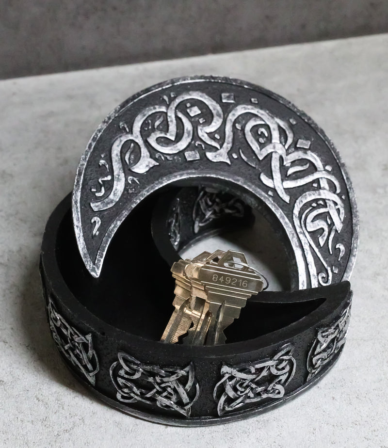 Wicca Sacred Celtic Knotwork Triple Moon Crescent Shaped Trinket Box Figurine