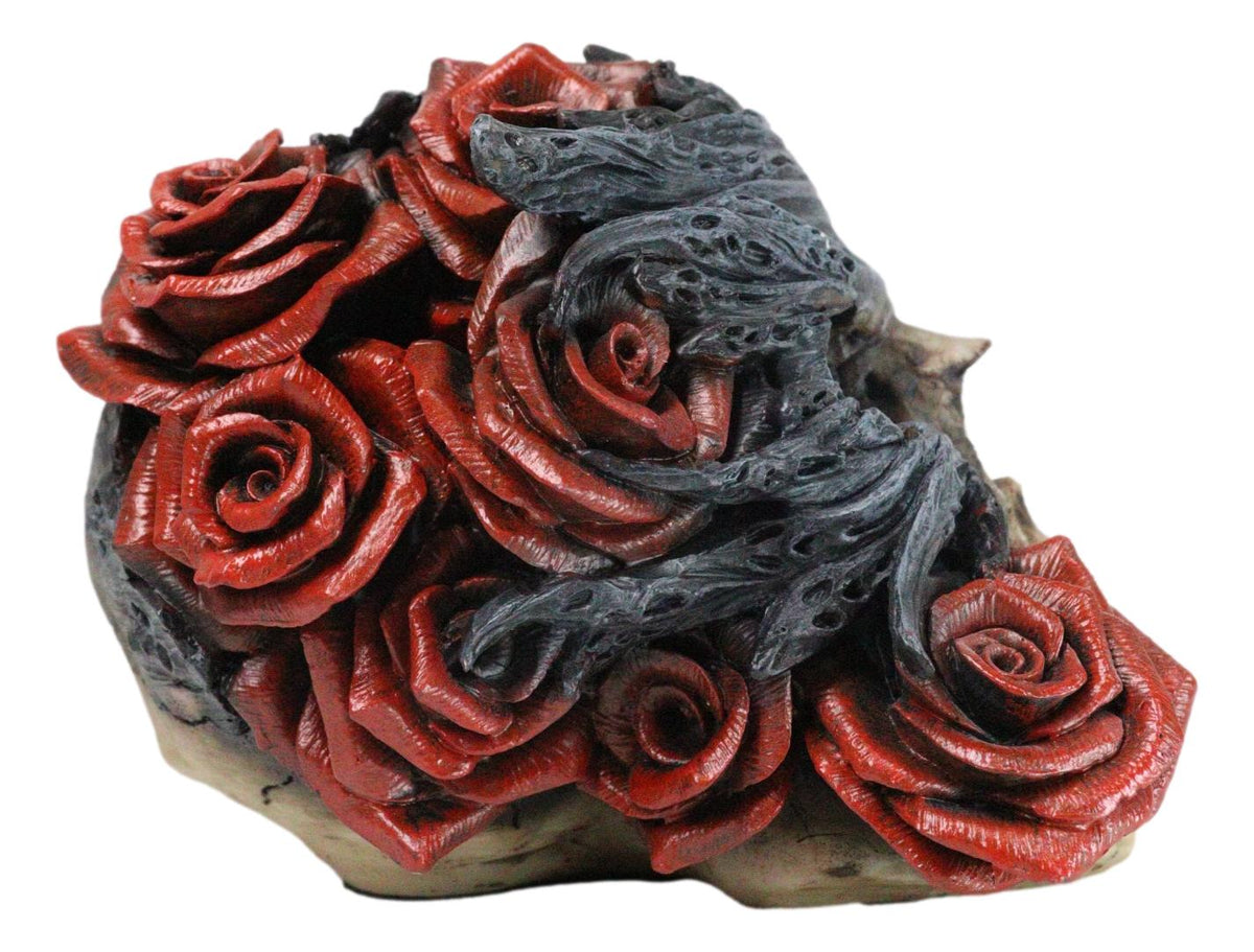 Day of The Dead Romantic Gothic Thorny Red Roses Two Faced Skull Figurine