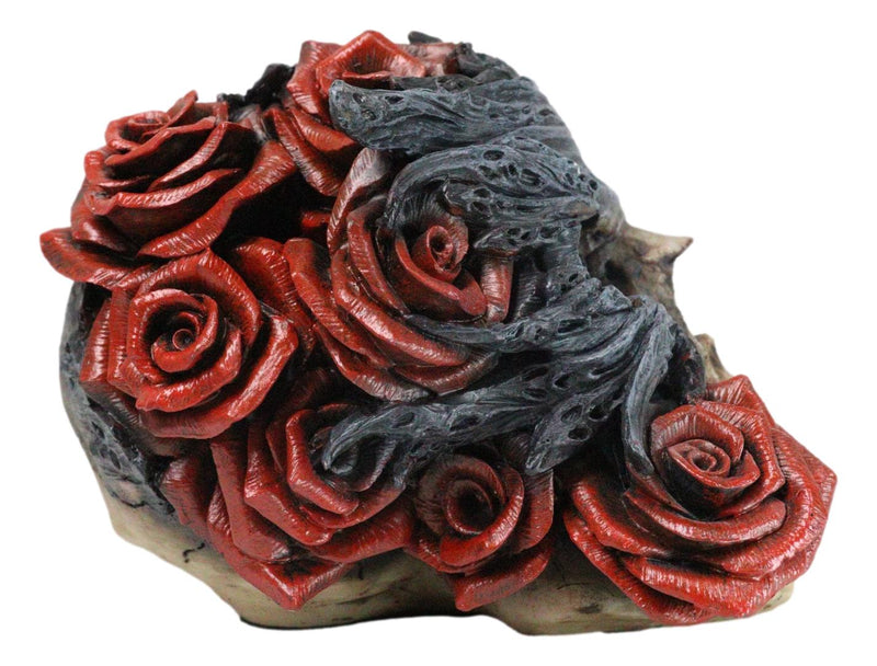 Day of The Dead Romantic Gothic Thorny Red Roses Two Faced Skull Figurine