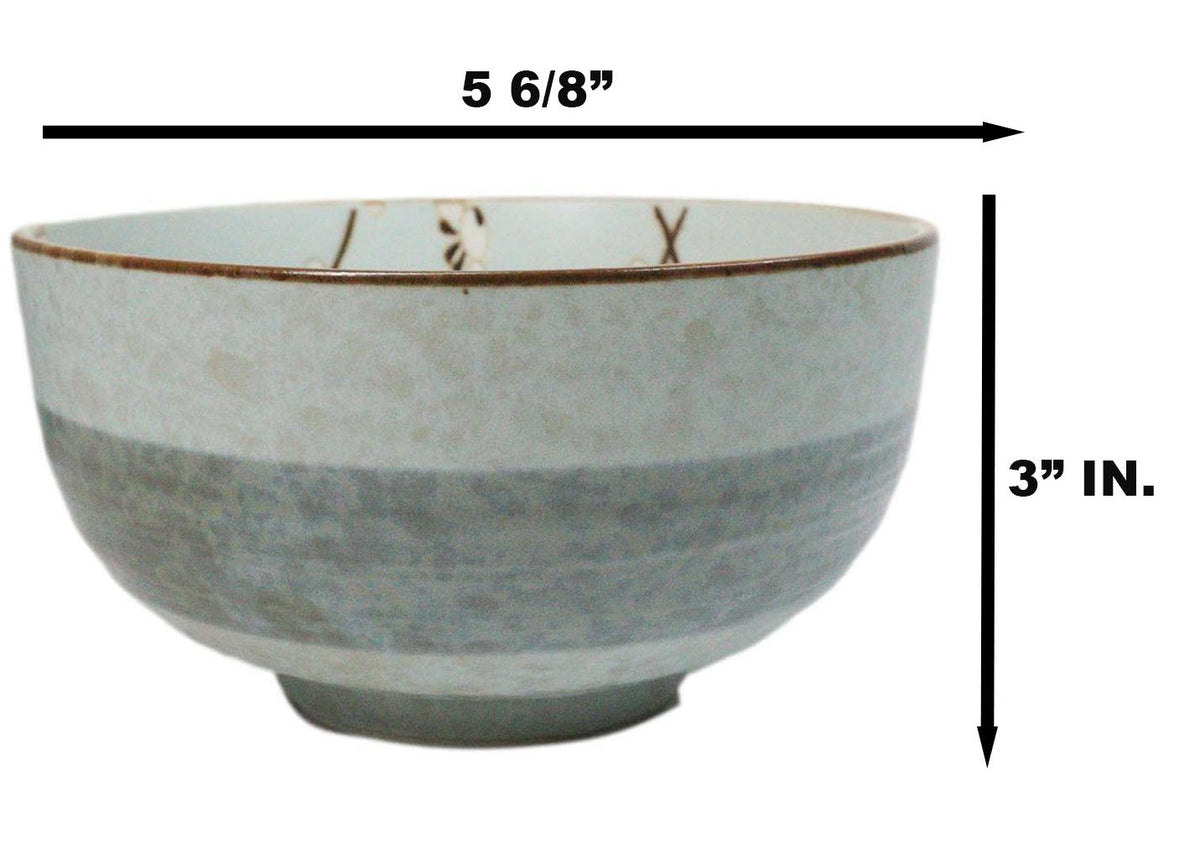 Set Of 4 Made In Japan Ceramic Soushun Sakura Blue Plum Medium Tayo Bowls 21oz