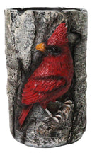 Red Cardinal Faux Birchwood Tree Pillar Candle Holder Rustic Songbird Figurine