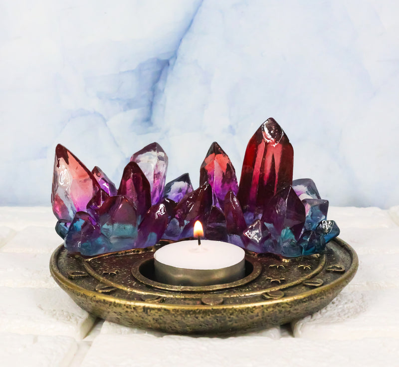 Wicca Magical Crystals Dish Votive Candleholder With Phases Of The Moon Symbols
