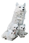 Winter Snow White Wolf Mother Sitting with 3 Adorable Cubs Family Figurine Decor