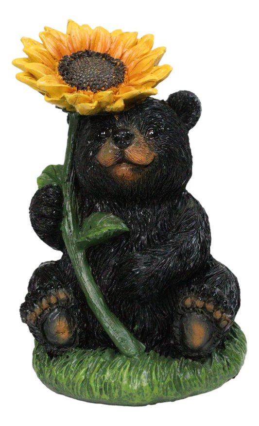 Backwoods Buddies Black Bear with Sunflower Figurine Rustic Woodland Accent
