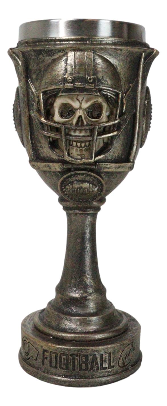 Gothic Raw Gridiron Football Tough Sports Player Skull With Helmet Wine Goblet