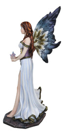 Enchanted Fantasy Damsel Fairy In White Corset Gown Holding Blue Flame Figurine