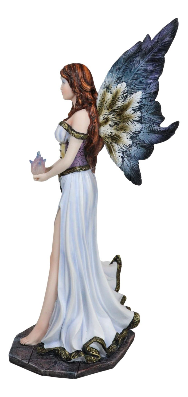 Enchanted Fantasy Damsel Fairy In White Corset Gown Holding Blue Flame Figurine