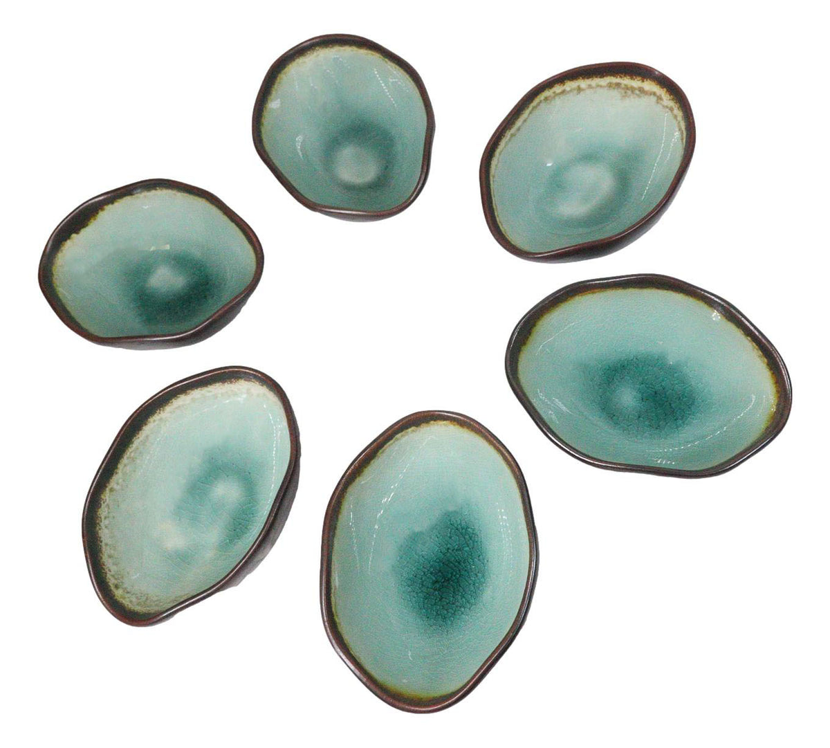 Pack Of 6 Green Midori Kannyu Porcelain Irregular Shaped Small Rice Bowls 10oz