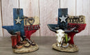 Set Of 2 Western Texas Map Cowboy Boots Cow Skull Horseshoe Cactus Figurines