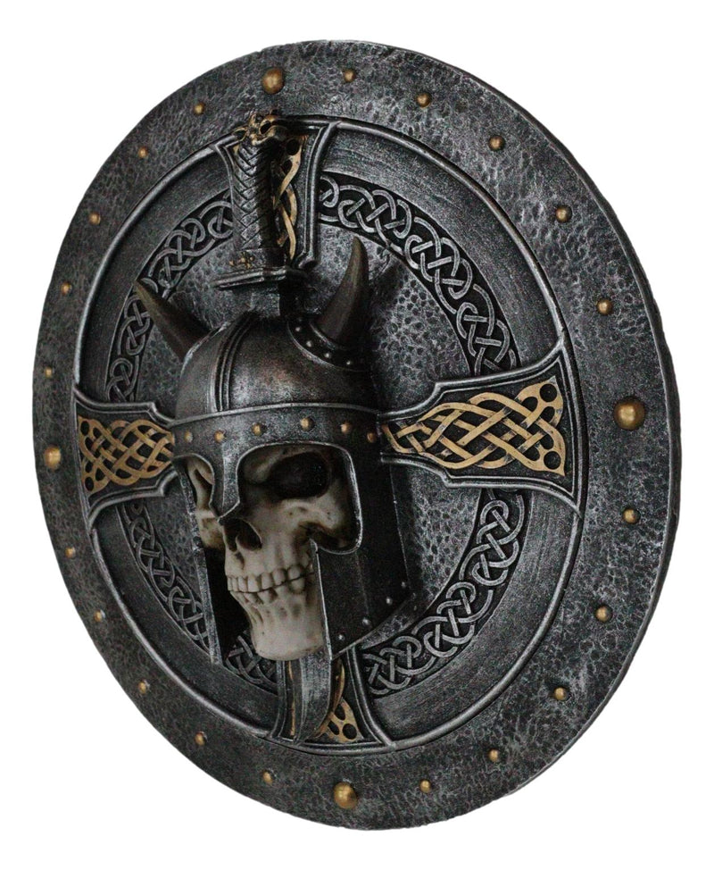 Viking Warrior Of Valhalla Skull Helmet Celtic Knot Cross Shield Wall Plaque