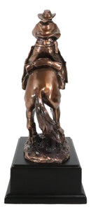 Rustic Western Wild Cowboy Bracing On A Galloping Horse Bronzed Resin Statue