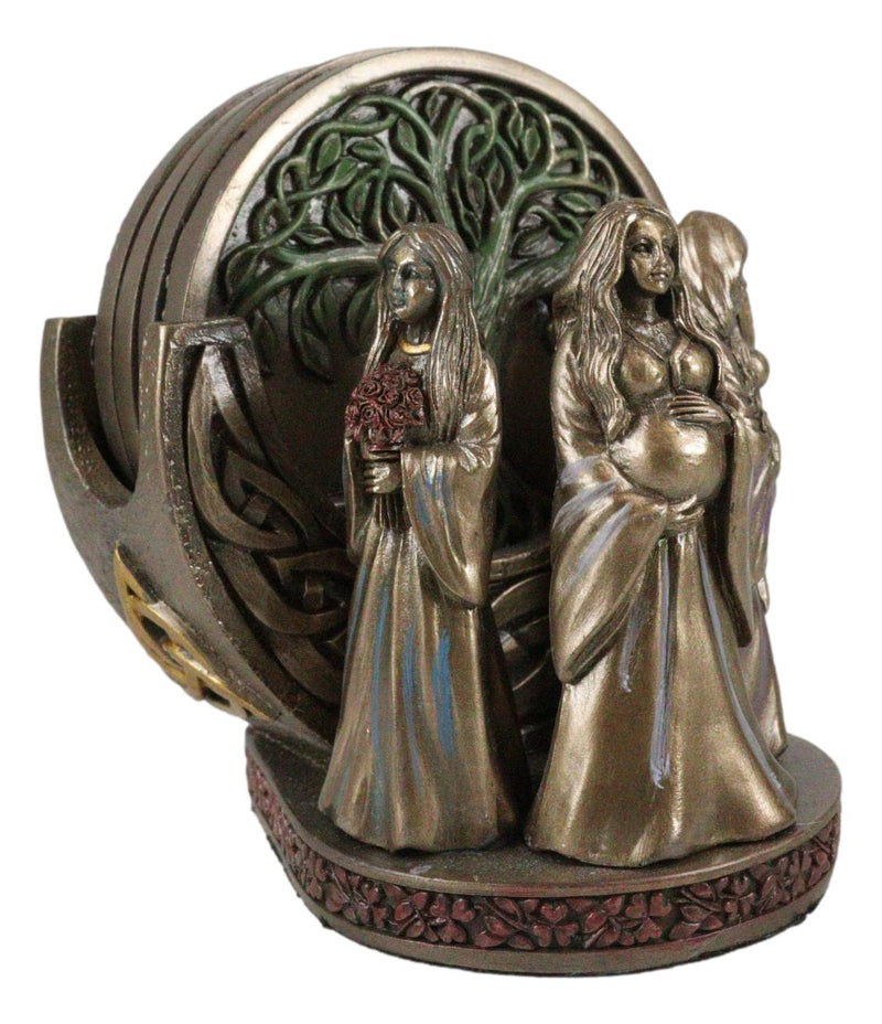 Wicca Triple Goddess Mother Maiden Crone Holder With Tree of Life Coaster Set