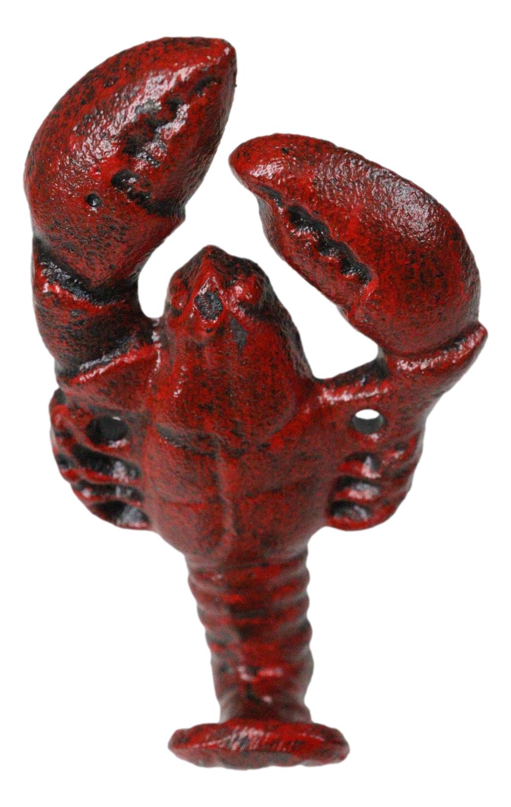 Set of 2 Cast Iron Red Nautical Cajun Creole Crawfish Lobster Tail Wall Hooks