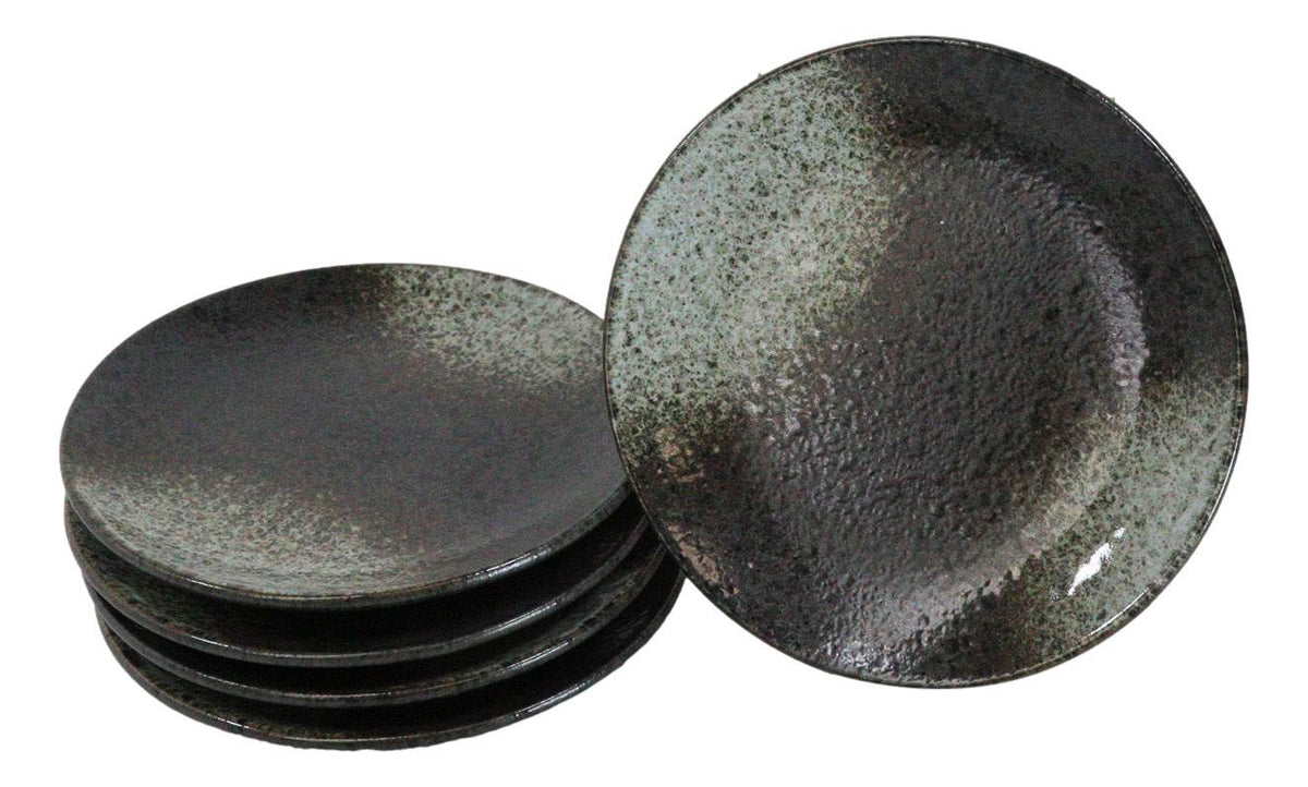 Set Of 6 Grey Tone Hakumu Round Appetizer Dessert Salad Ceramic Plates 6"D