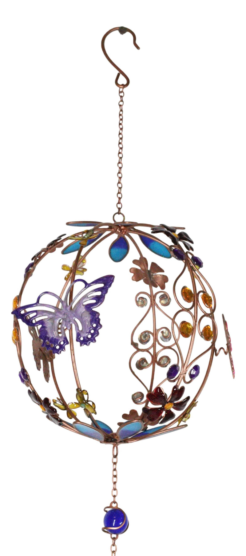 Monarch Butterflies by Floral Garden Globe Art Glass Gemstones Metal Wind Chime