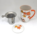 Sparrows Maple Leaves 15oz Porcelain Tea Mug With Lid & Stainless Steel Infuser