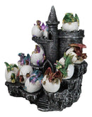 Medieval 12 Mini Dragons In Eggs On Mountain Stonewall Castle Display Stand Set