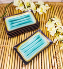 Pack Of 6 Crackled Green Midori Kannyu Ceramic Rectangular Sushi Plates 8.5"L